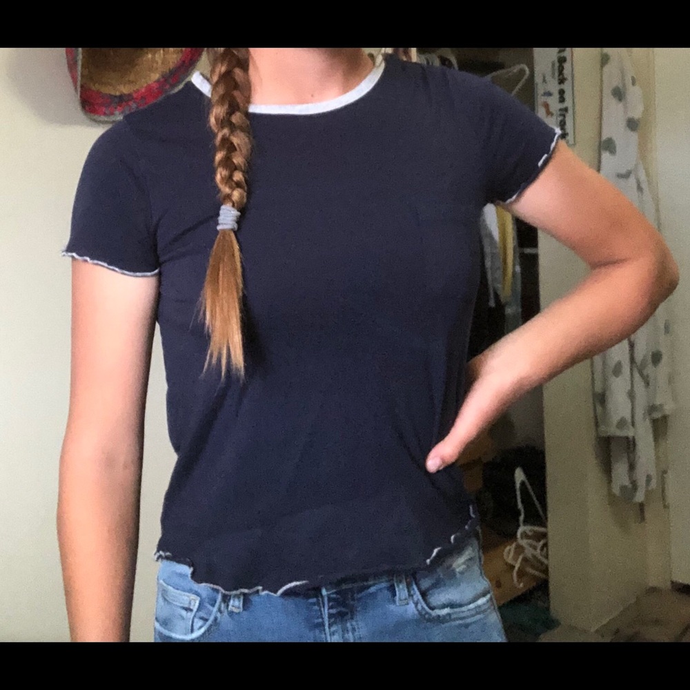 Navy blue glitz top. Cute silver detailing on hem